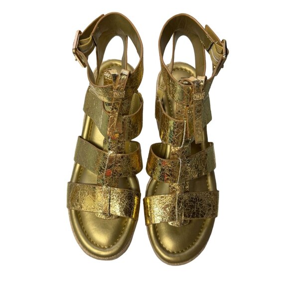 Franco Sarto Palms Espadrille Wedge Sandals Womens 8.5‎ M Gold Buckle Gladiator - Picture 15 of 16